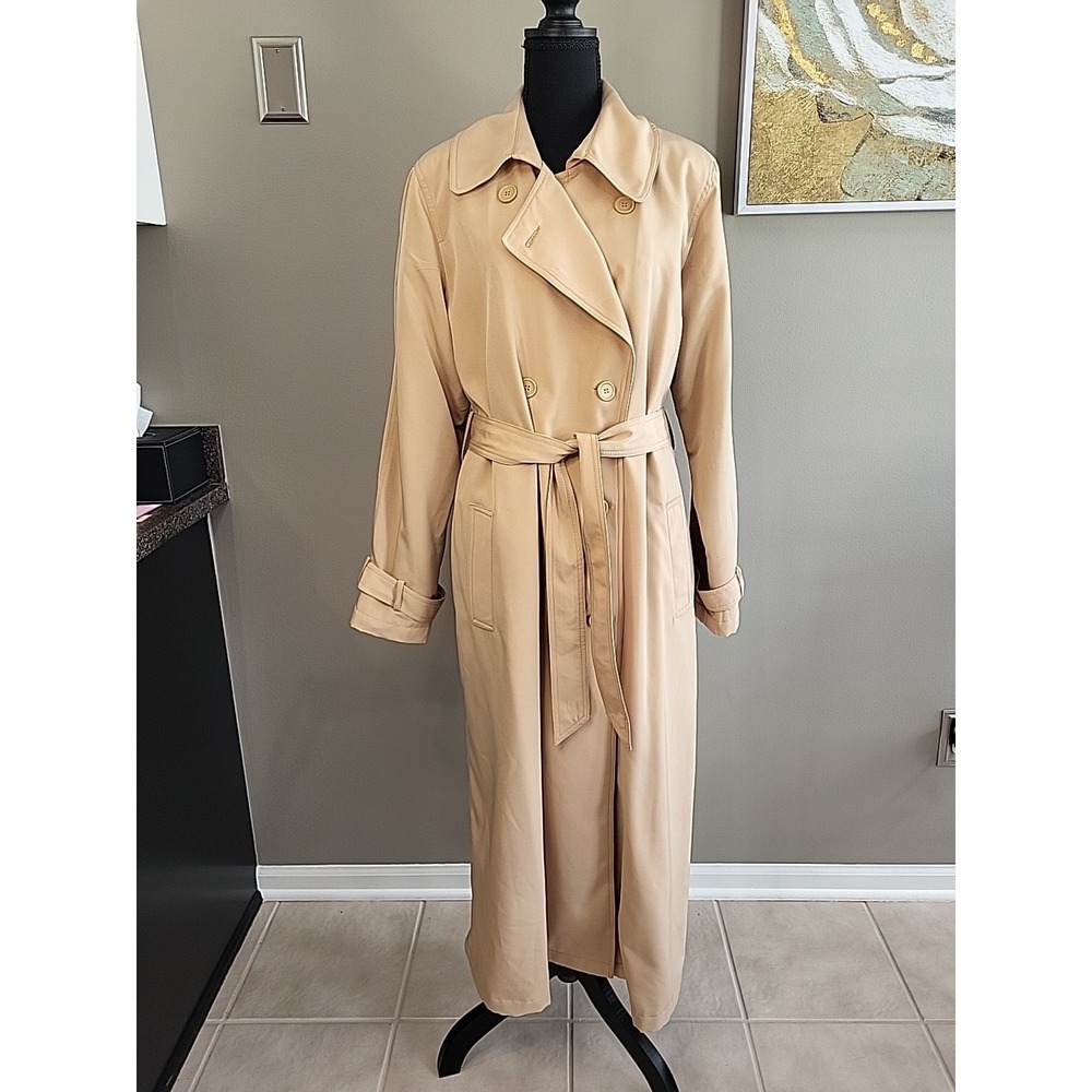 Vintage CHADWICKS Fully Lined Double Breasted Belted Saffron Trench Coat Size 14
